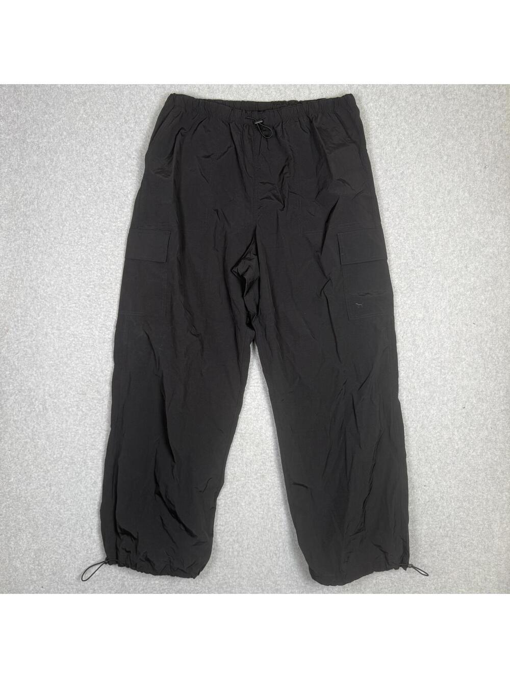 New Victoria's Secret Black Nylon Track Cargo Pants Parachute Drawstring XL